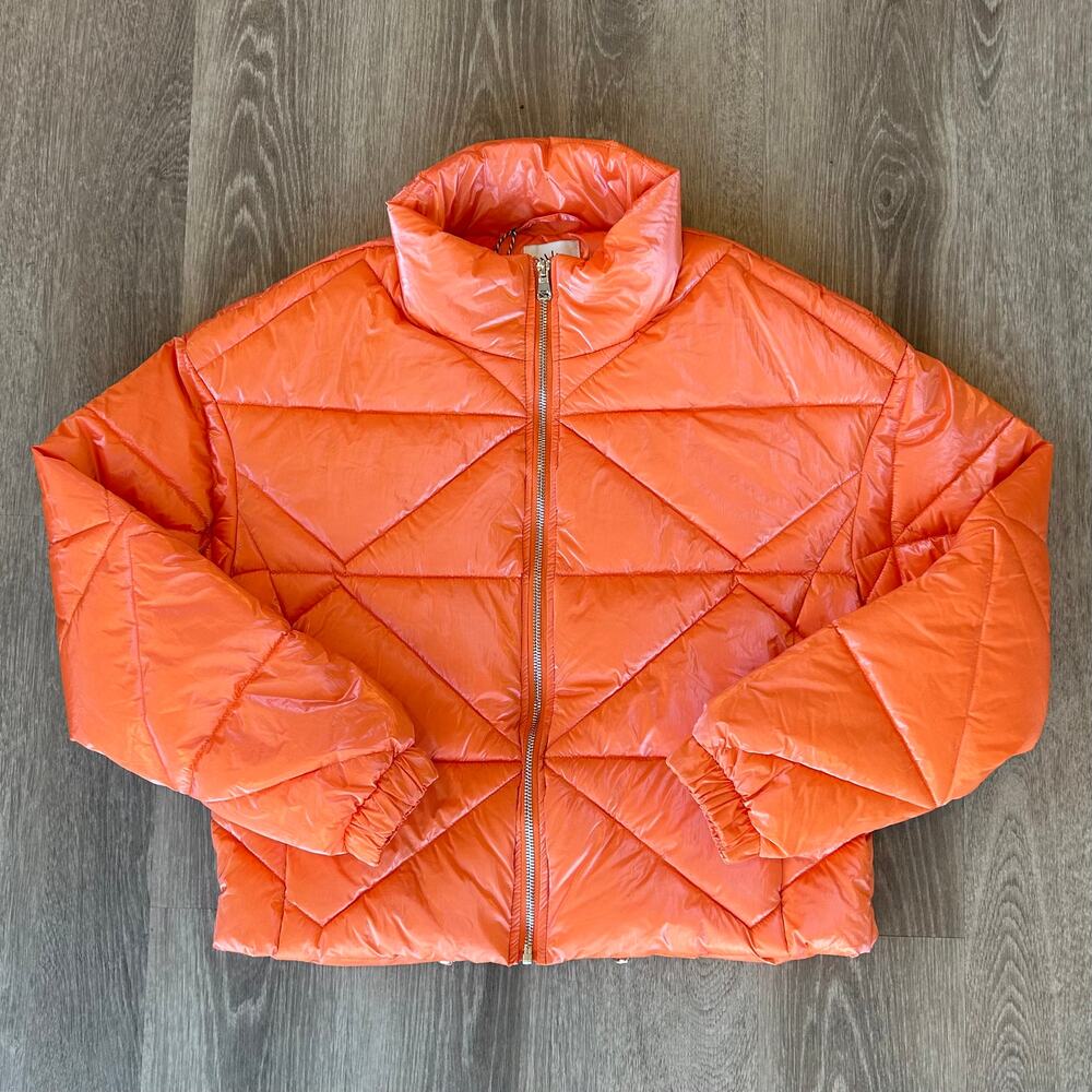 Lili Sidonio Bliss‎ Home Quilted Puffer Jacket Cropped Orange Small